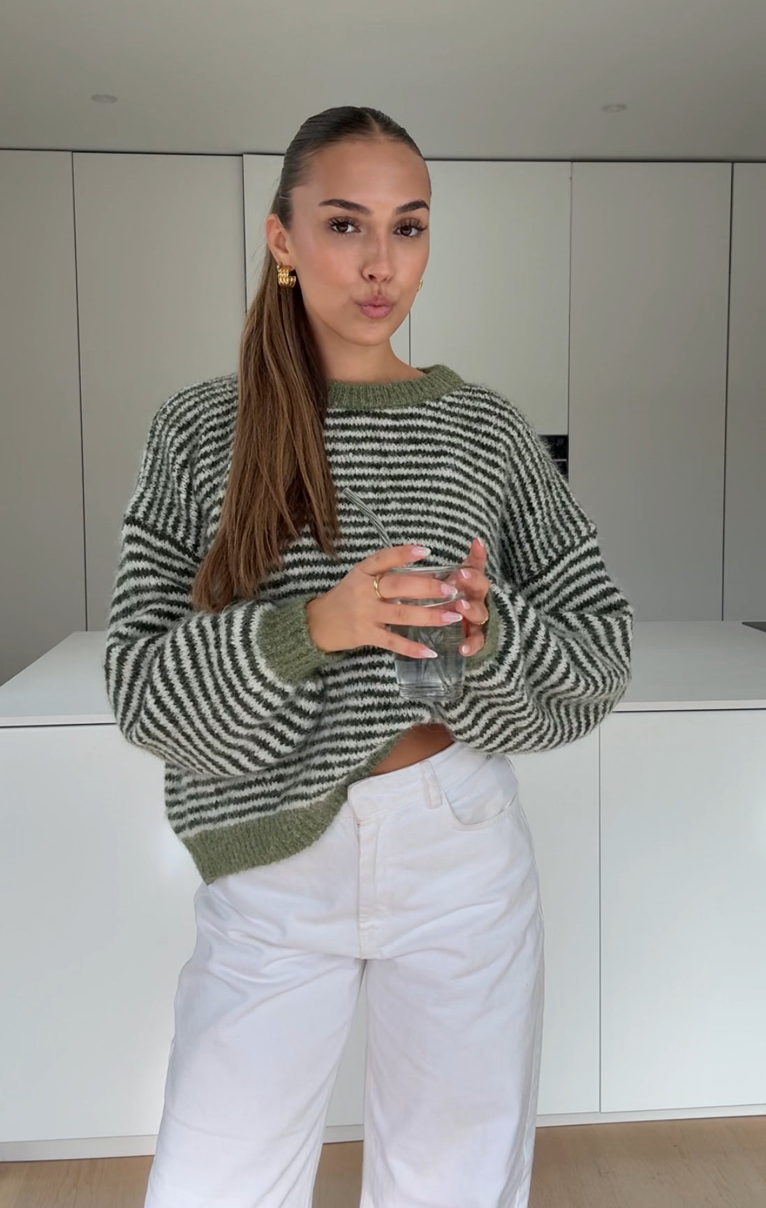 STRIPED PULLOVER SAGE