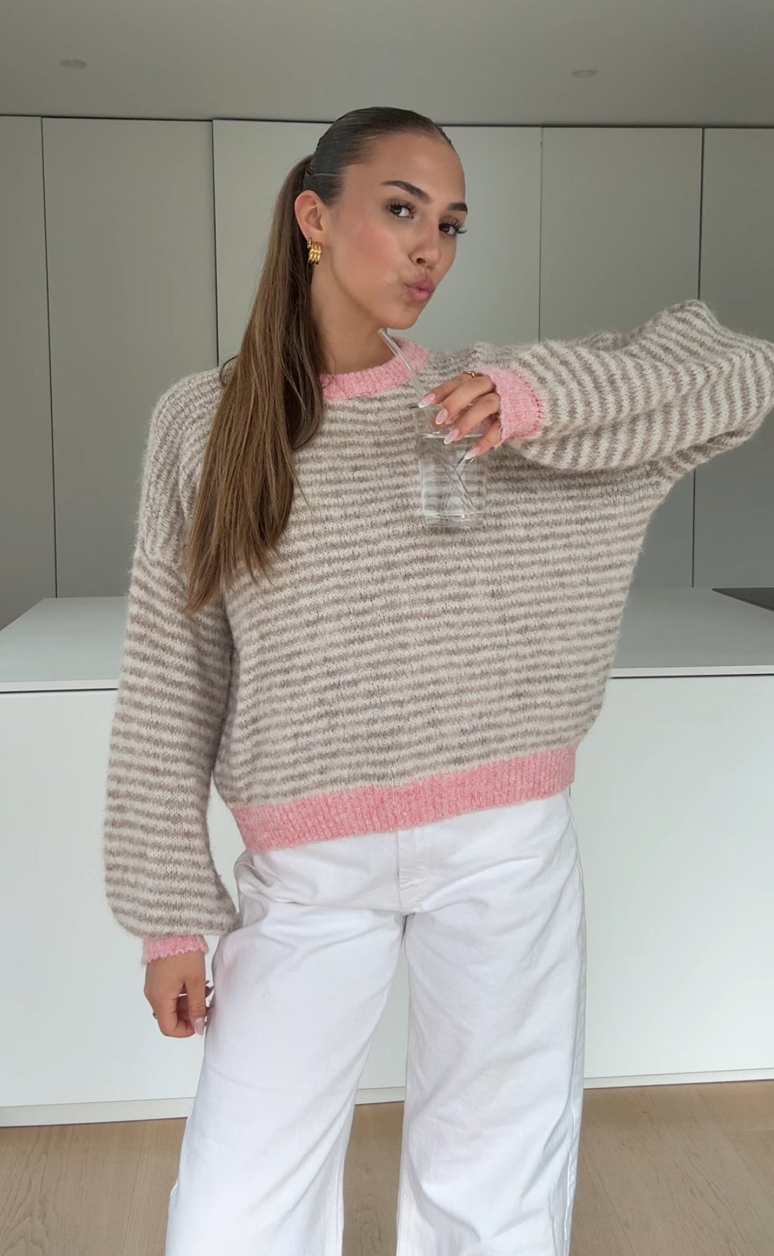 STRIPED PULLOVER ROSE