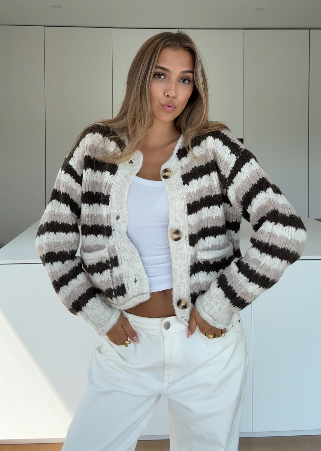 STRIPED CHOCOLATE CARDIGAN