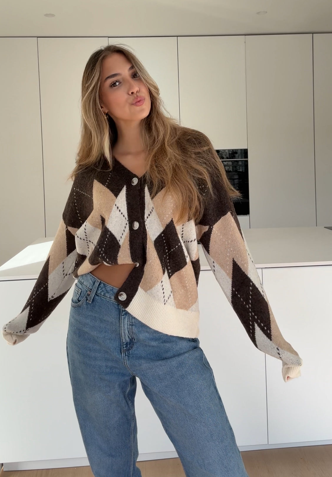 OVERSIZED PLAID CARDIGAN CHOCOLATE