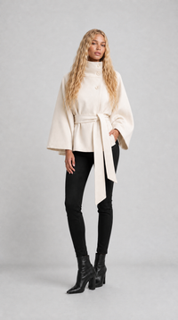Cape-Mantel mit Gürtel - Creme