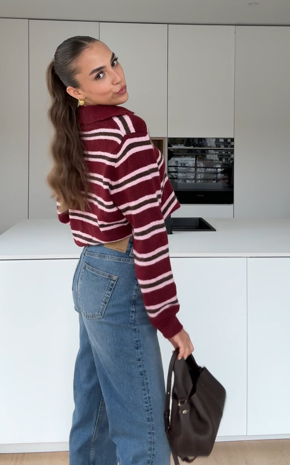 STRIPED KNIT POLO CHERRY RED