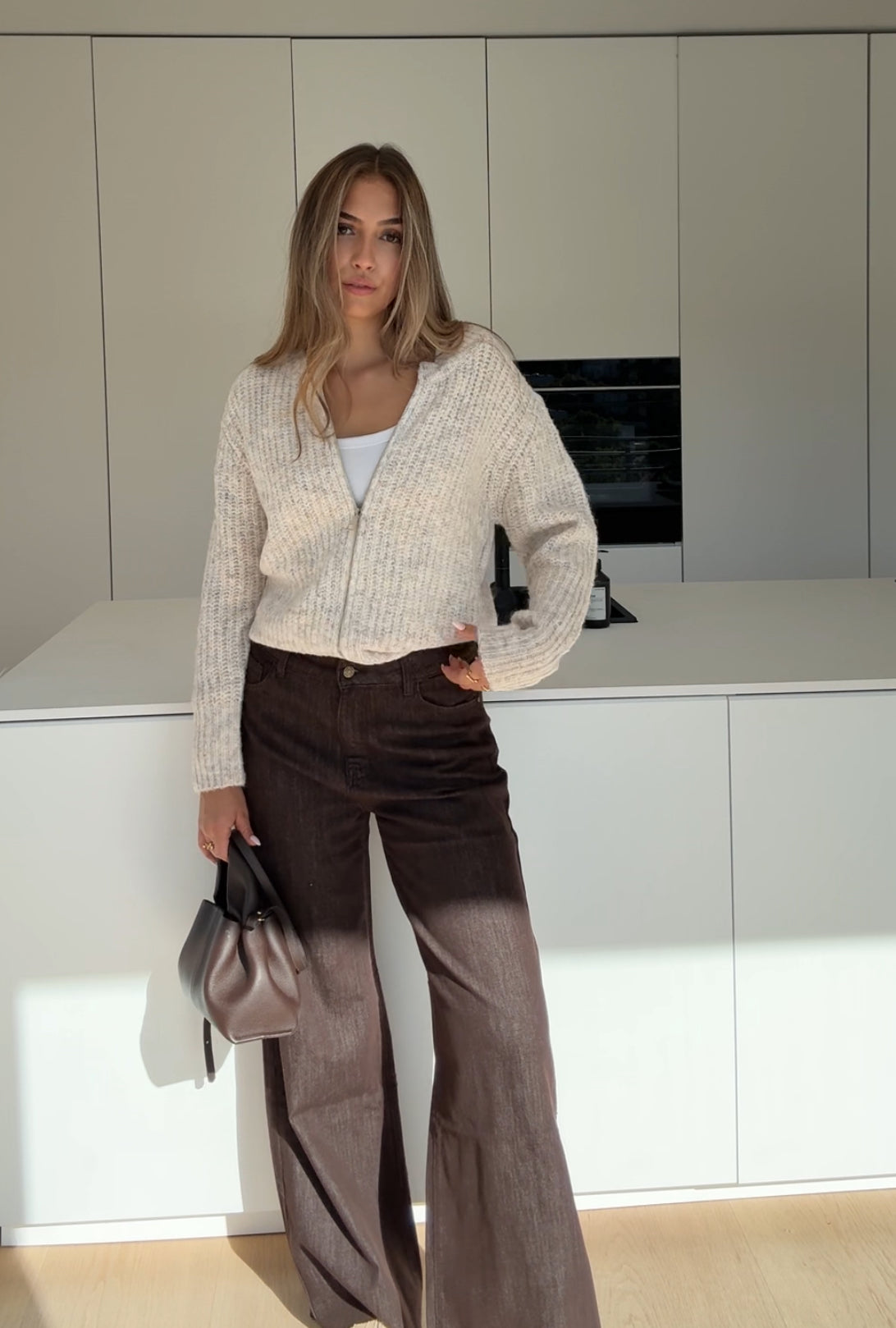 ZIP KNIT CARDIGAN CREAM