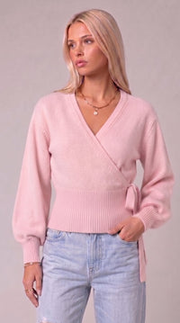 Wickelbluse mit Ballonärmeln - Rosa