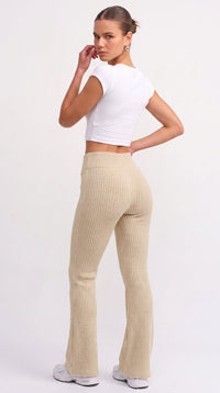 Gerippte Strick-Schlaghose - Creme