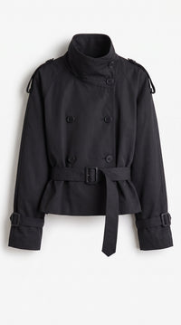 Kurze Trench-Jacke mit Gürtel - Schwarz