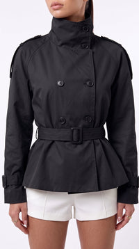Kurze Trench-Jacke mit Gürtel - Schwarz
