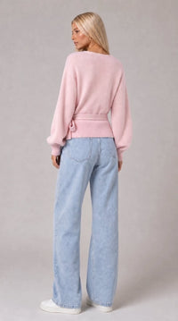 Wickelbluse mit Ballonärmeln - Rosa