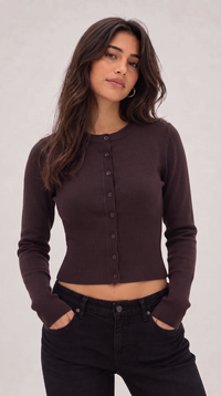 Cropped Strickjacke - Braun