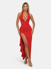 Deep V-Neck Halter Maxi Dress