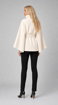 Cape-Mantel mit Gürtel - Creme