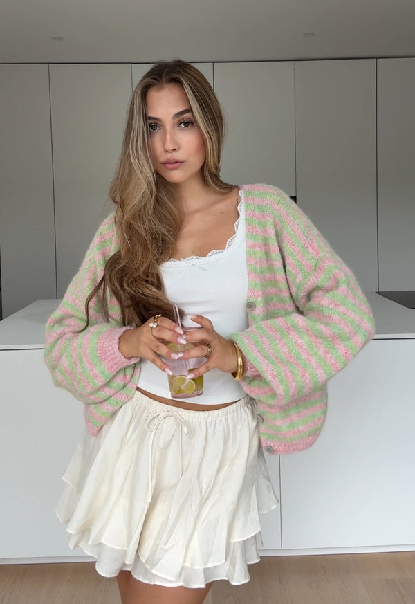Striped Color Cardigan Watermelon