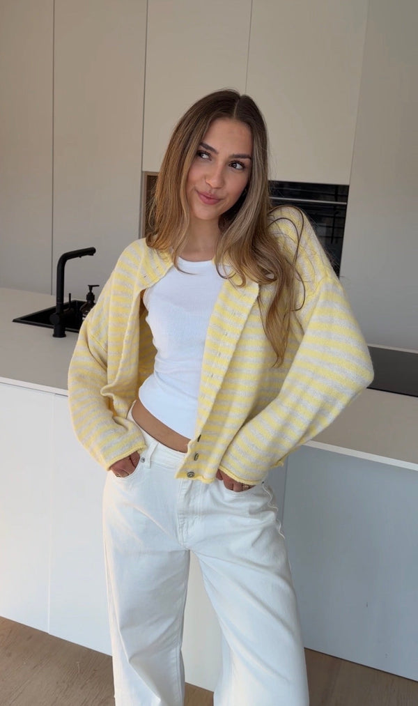 Button Striped Cardigan Honey