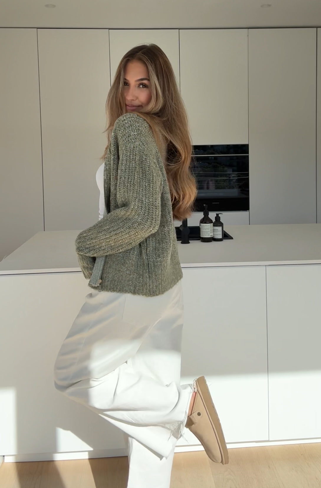 ZIP KNIT CARDIGAN SAGE