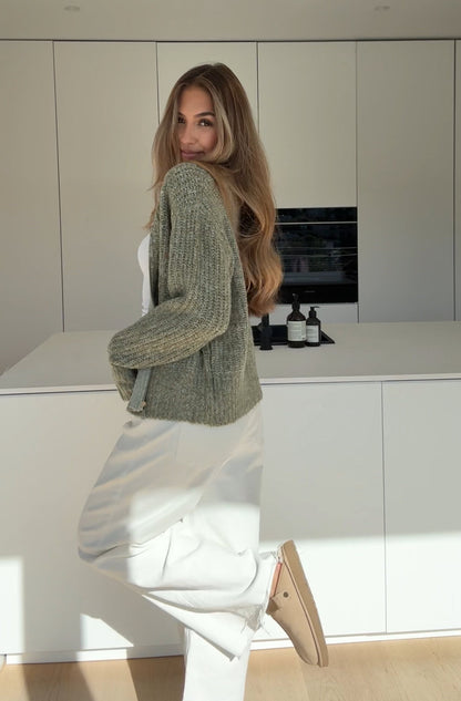 ZIP KNIT CARDIGAN SAGE