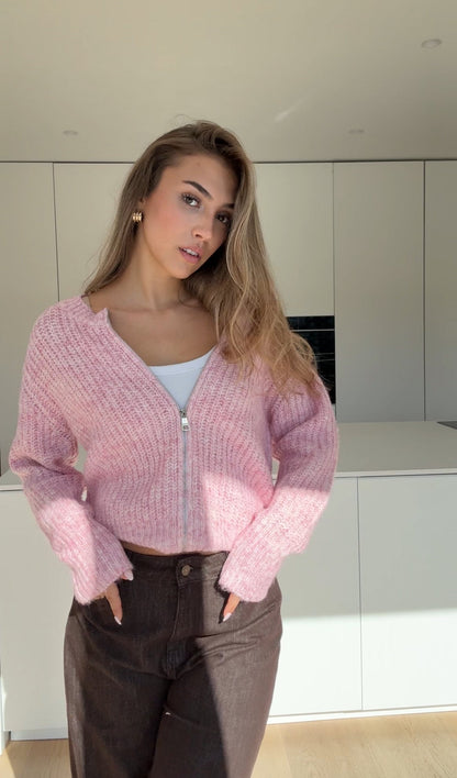 ZIP KNIT CARDIGAN BLUSH