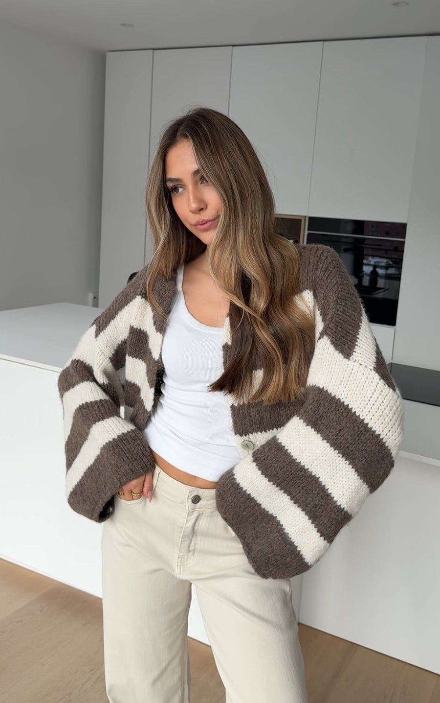 Chunky Striped Cardigan Toffee