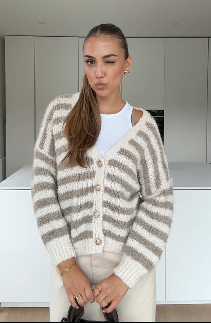 TEDDY STRIPED CARDIGAN CINNAMON
