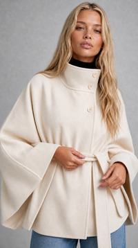 Cape-Mantel mit Gürtel - Creme