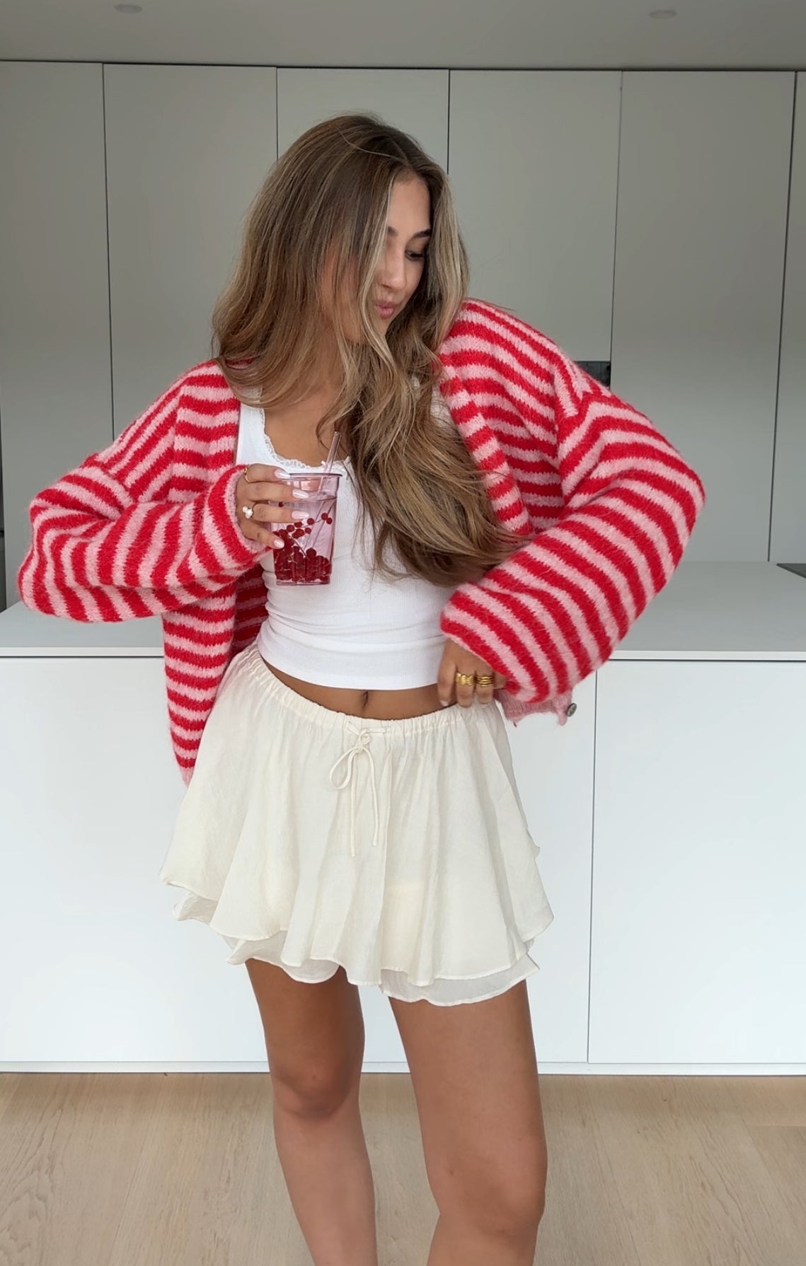 STRIPED COLOR CARDIGAN CHERRY