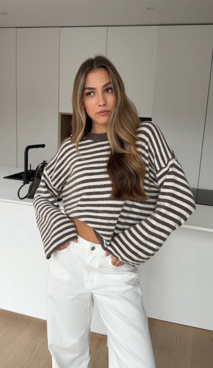 SOFT STRIPED PULLOVER CHOCOLATE