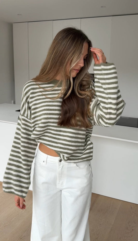 SOFT STRIPED PULLOVER SAGE
