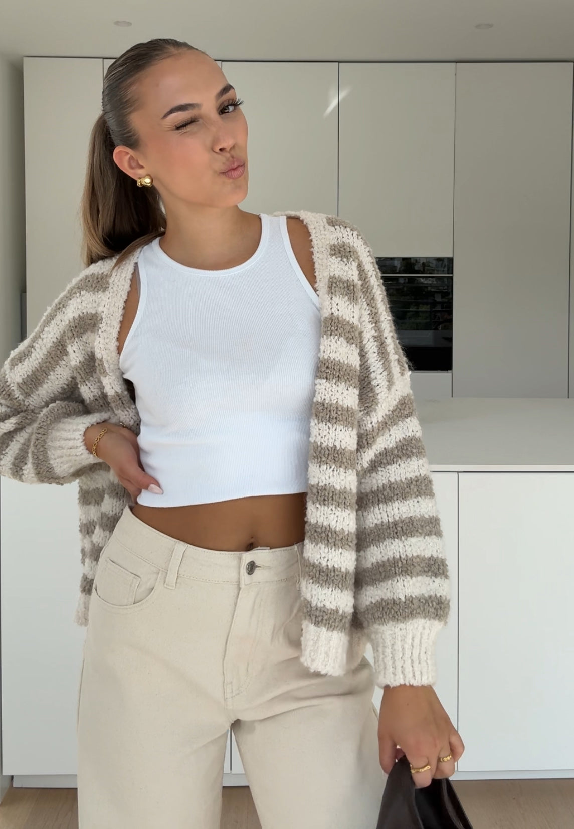 TEDDY STRIPED CARDIGAN CINNAMON