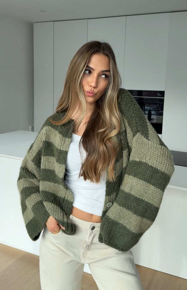 Chunky Striped Cardigan Matcha