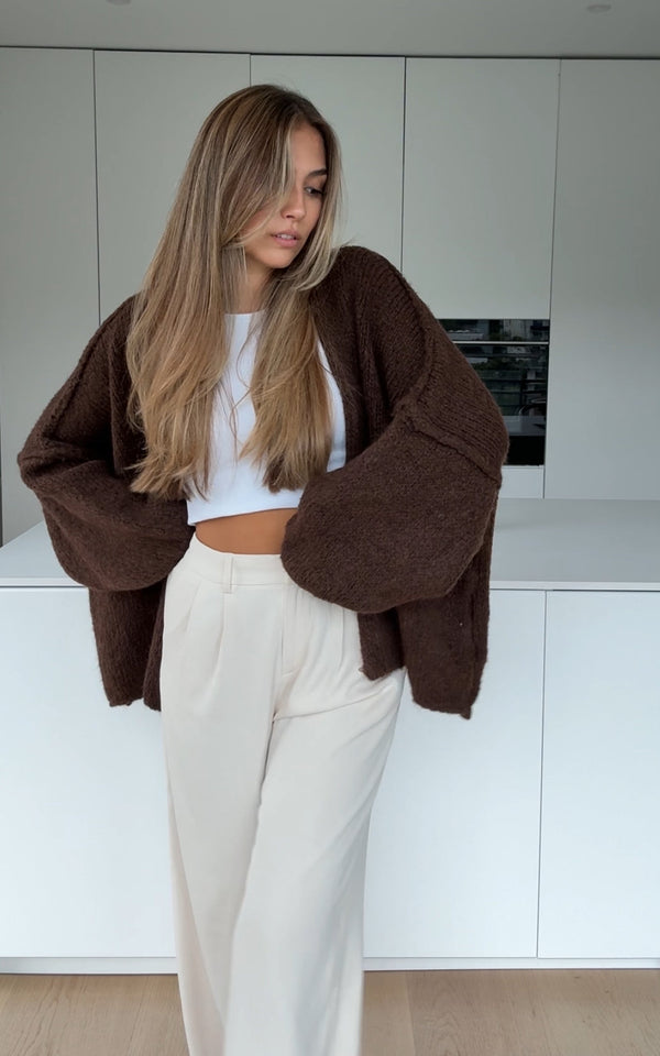 Classic Chunky Cardigan Dark Chocolate
