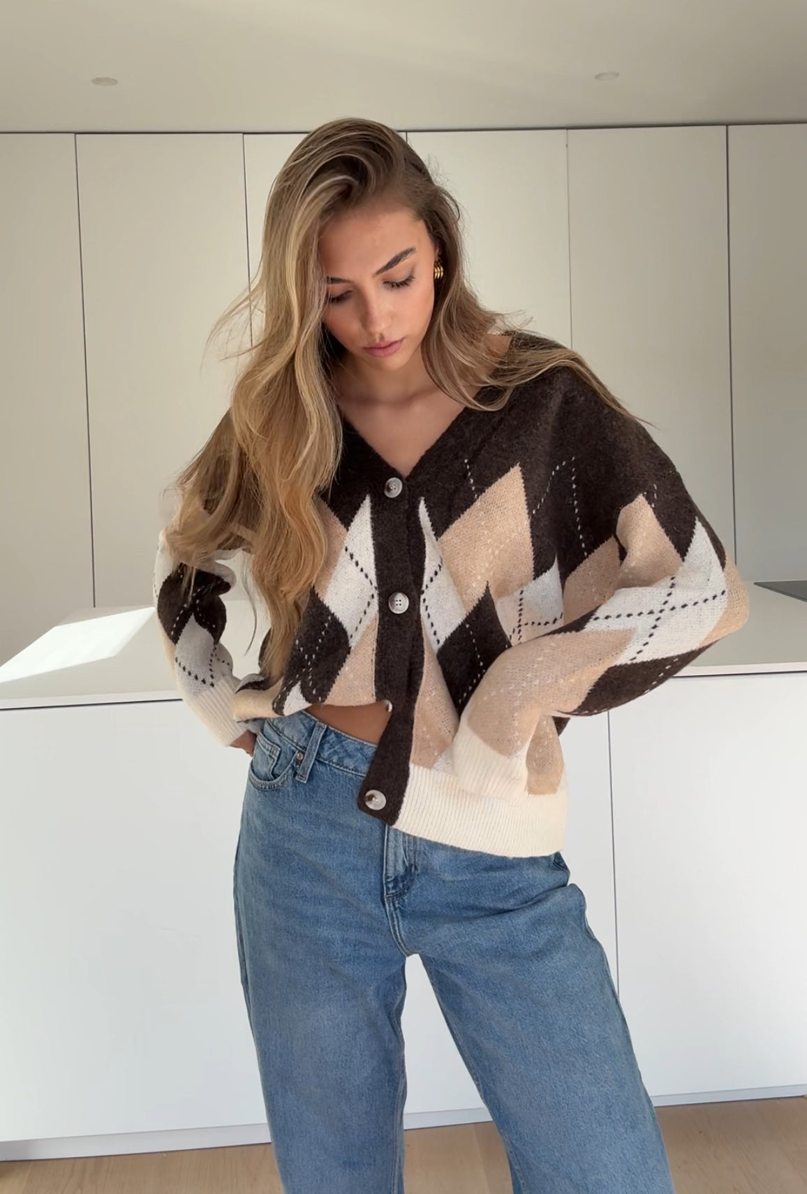 OVERSIZED PLAID CARDIGAN CHOCOLATE