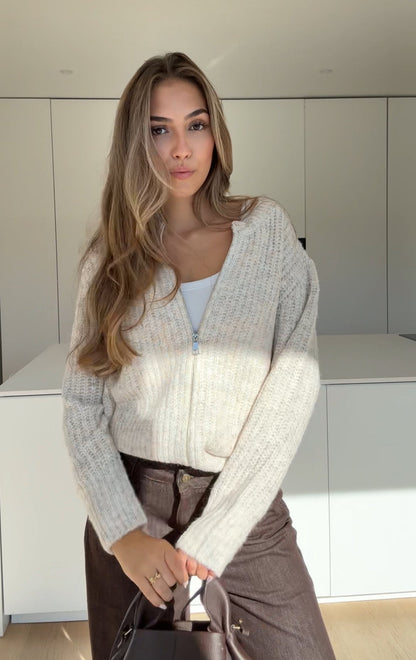ZIP KNIT CARDIGAN CREAM