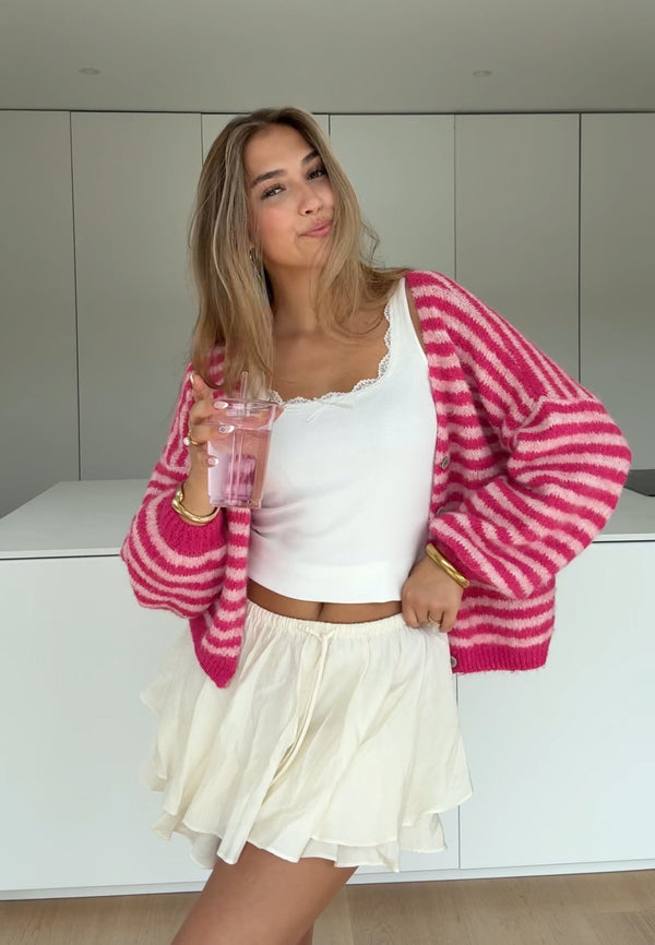 Striped Color Cardigan Sweet Berry