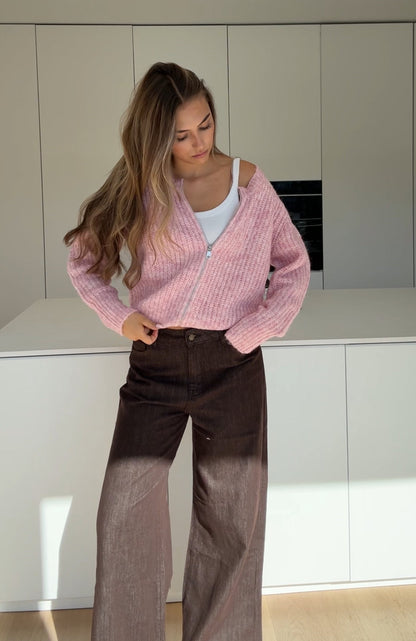 ZIP KNIT CARDIGAN BLUSH