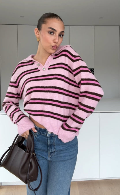 STRIPED KNIT POLO COTTON