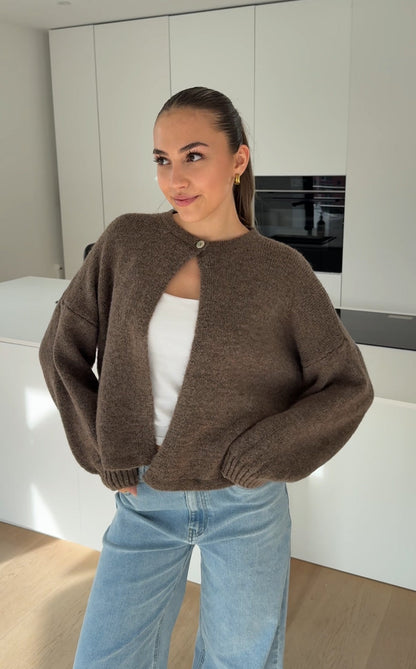 BUTTON CARDIGAN TAUPE