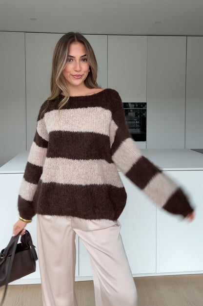 BOLD STRIPE PULLOVER DARK CHOCOLATE