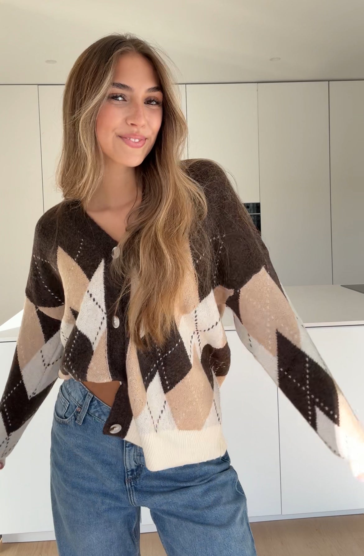 OVERSIZED PLAID CARDIGAN CHOCOLATE