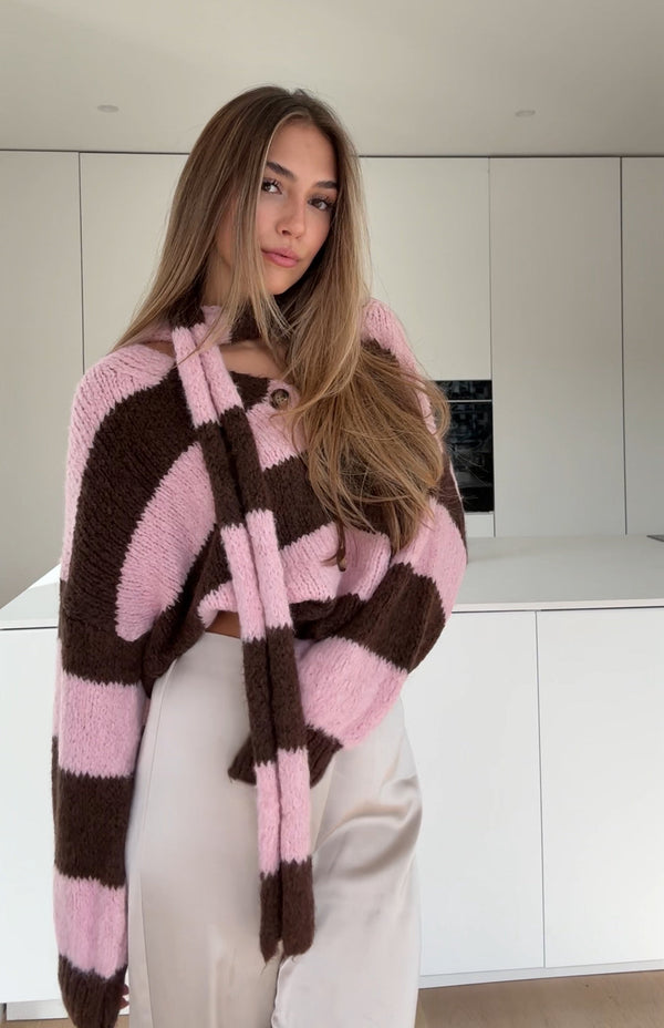 Knitted Stripe Cardigan Chocolate
