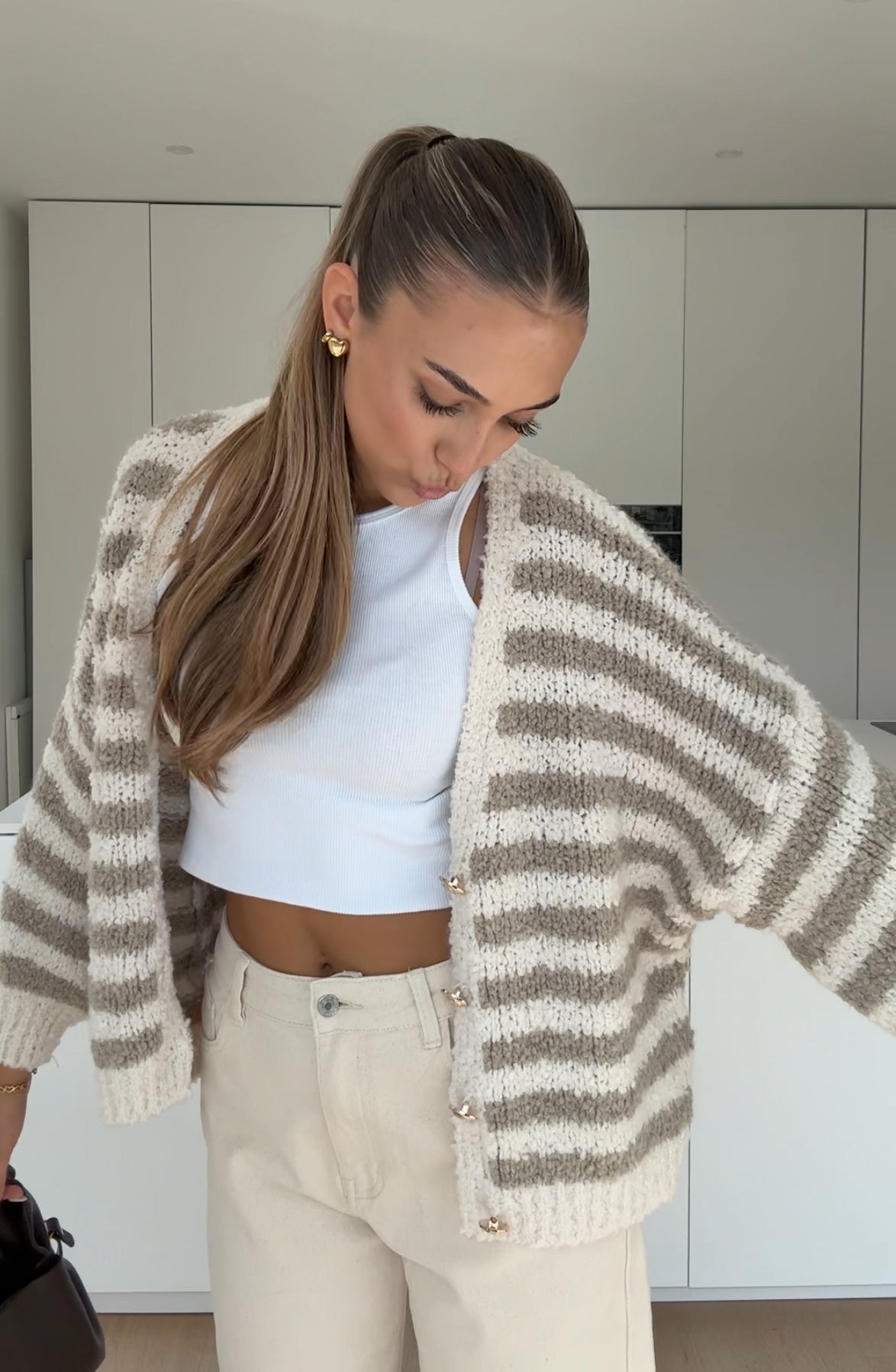 TEDDY STRIPED CARDIGAN CINNAMON