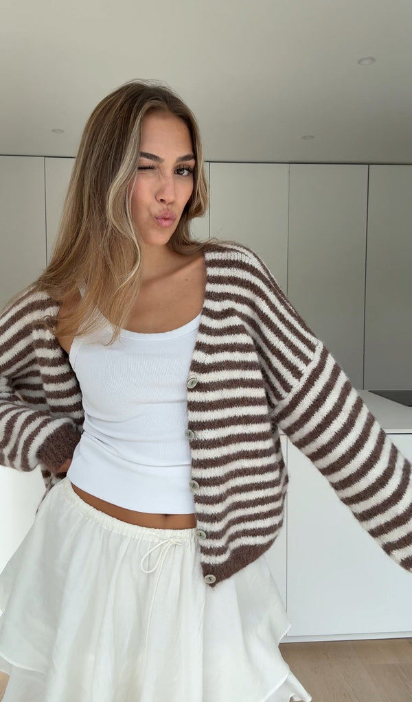 Striped Color Cardigan Dark Chocolate