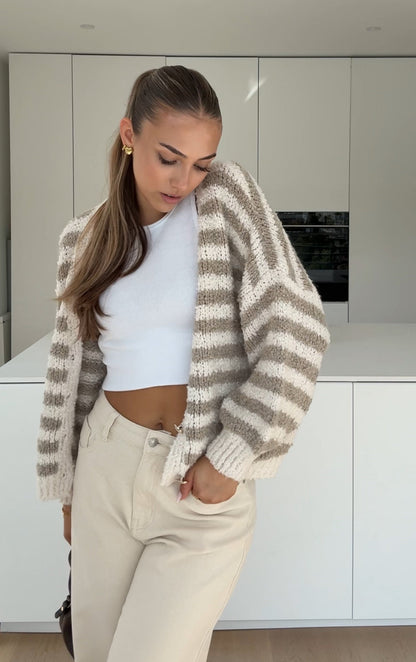 TEDDY STRIPED CARDIGAN CINNAMON