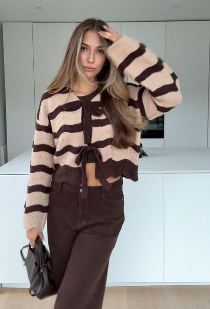 BOW CARDIGAN CINNAMON CHOC