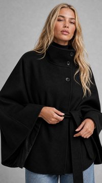 Cape-Mantel mit Gürtel - Schwarz