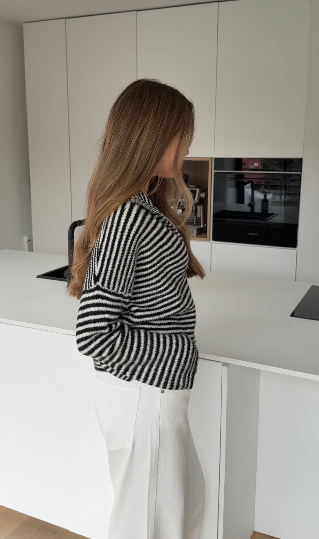 STRIPED ZIP KNIT CARDIGAN BLACK