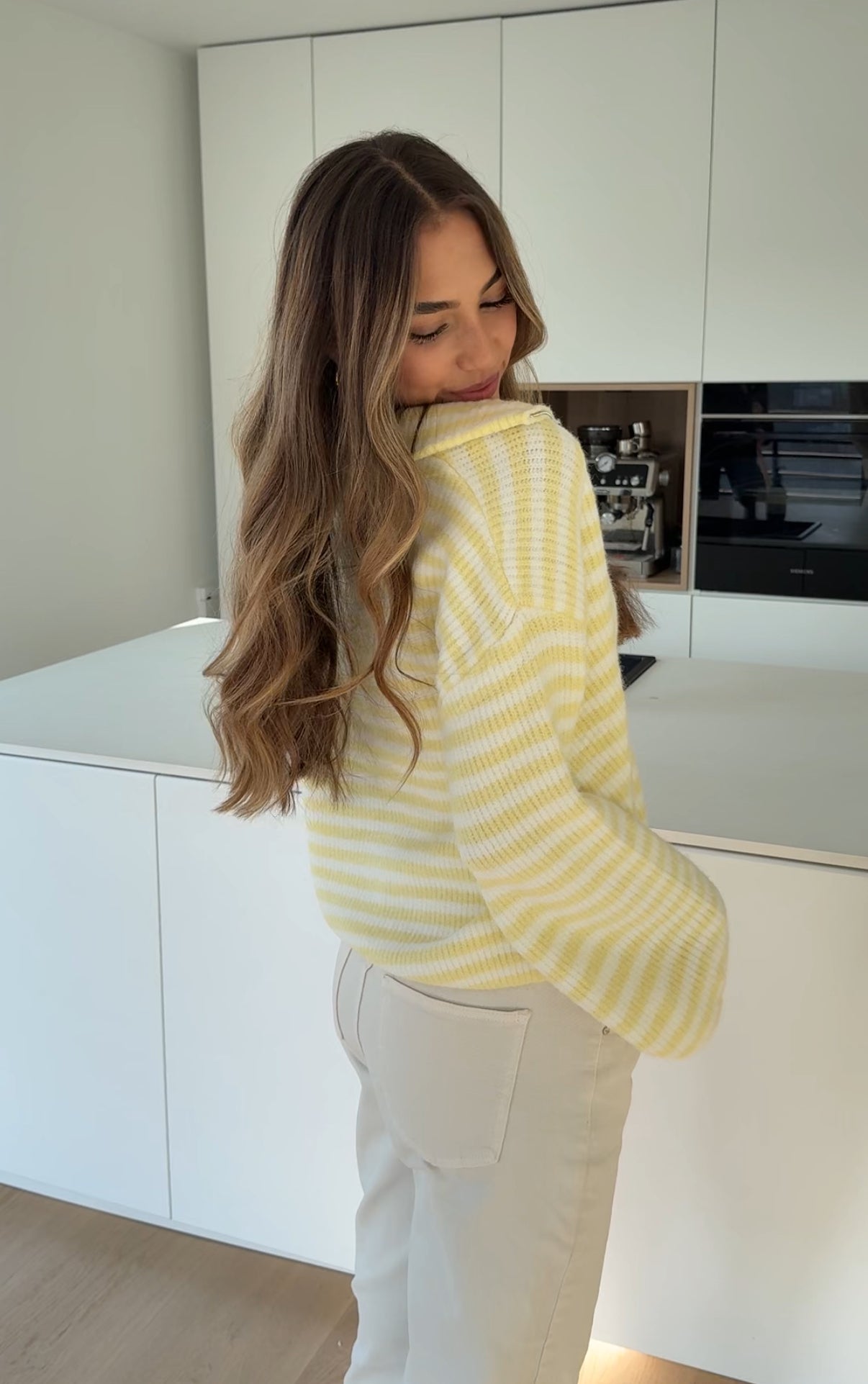 STRIPED ZIP KNIT CARDIGAN LEMON