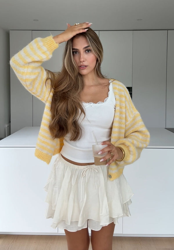 Striped Color Cardigan Butter Yellow