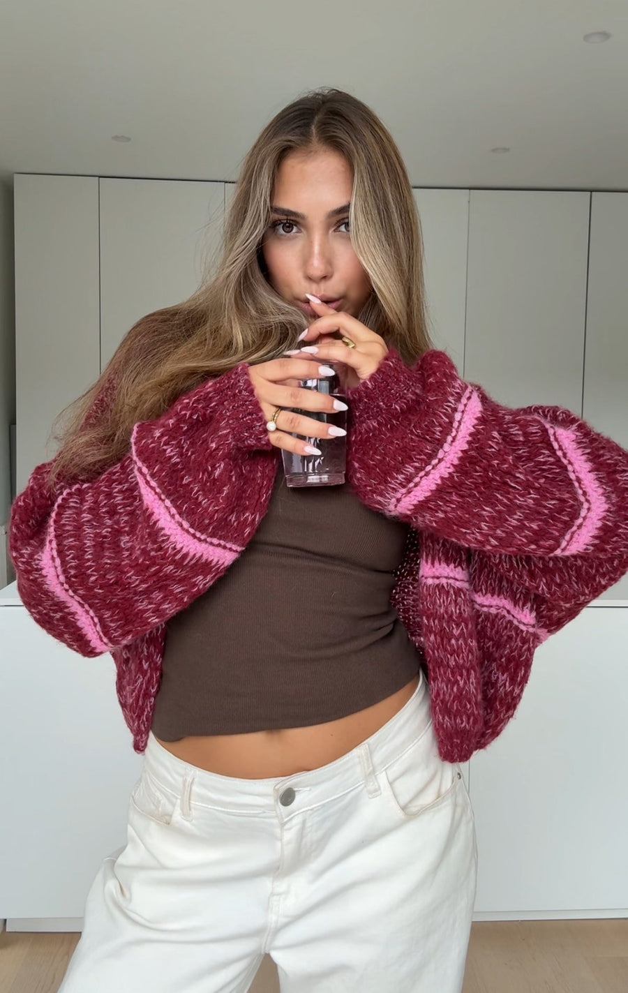 Knit Cardigan Raspberry