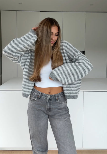 STRIPED COLOR CARDIGAN GREY