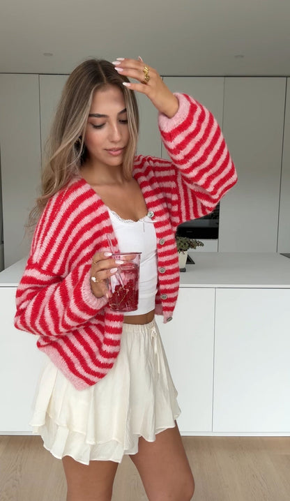 STRIPED COLOR CARDIGAN CHERRY