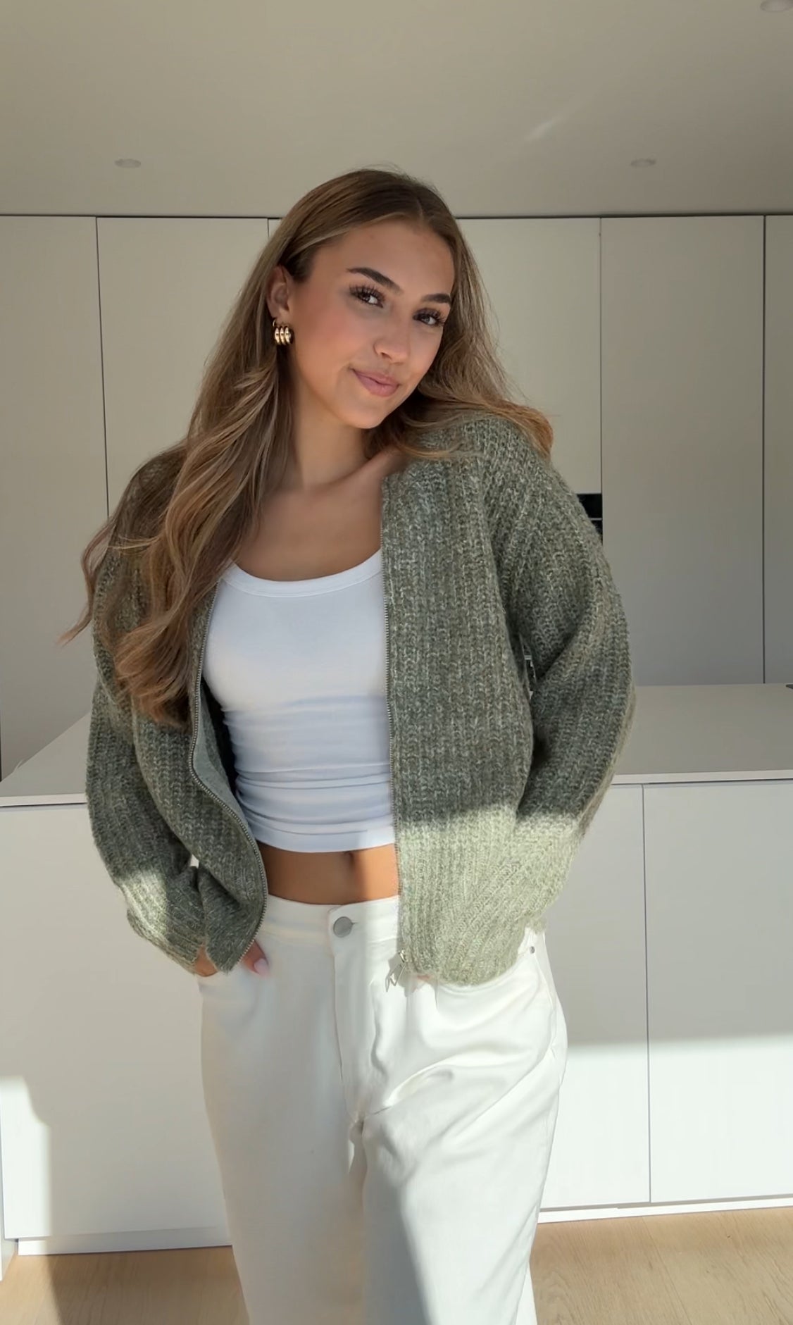 ZIP KNIT CARDIGAN SAGE